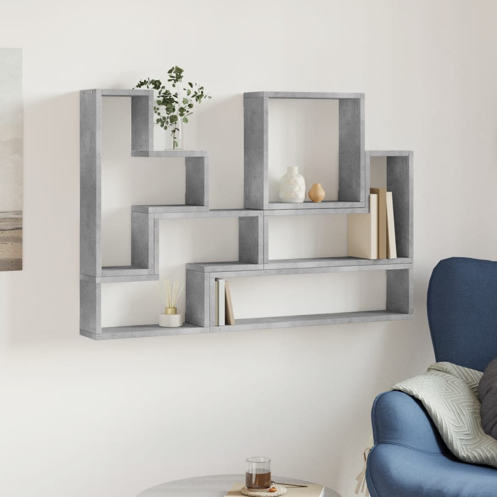 betonszürke szerelt fa fali polc 96x12x64 cm