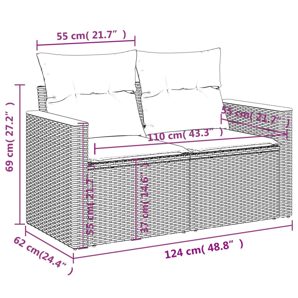10 részes fekete polyrattan kerti ülőgarnitúra párnákkal