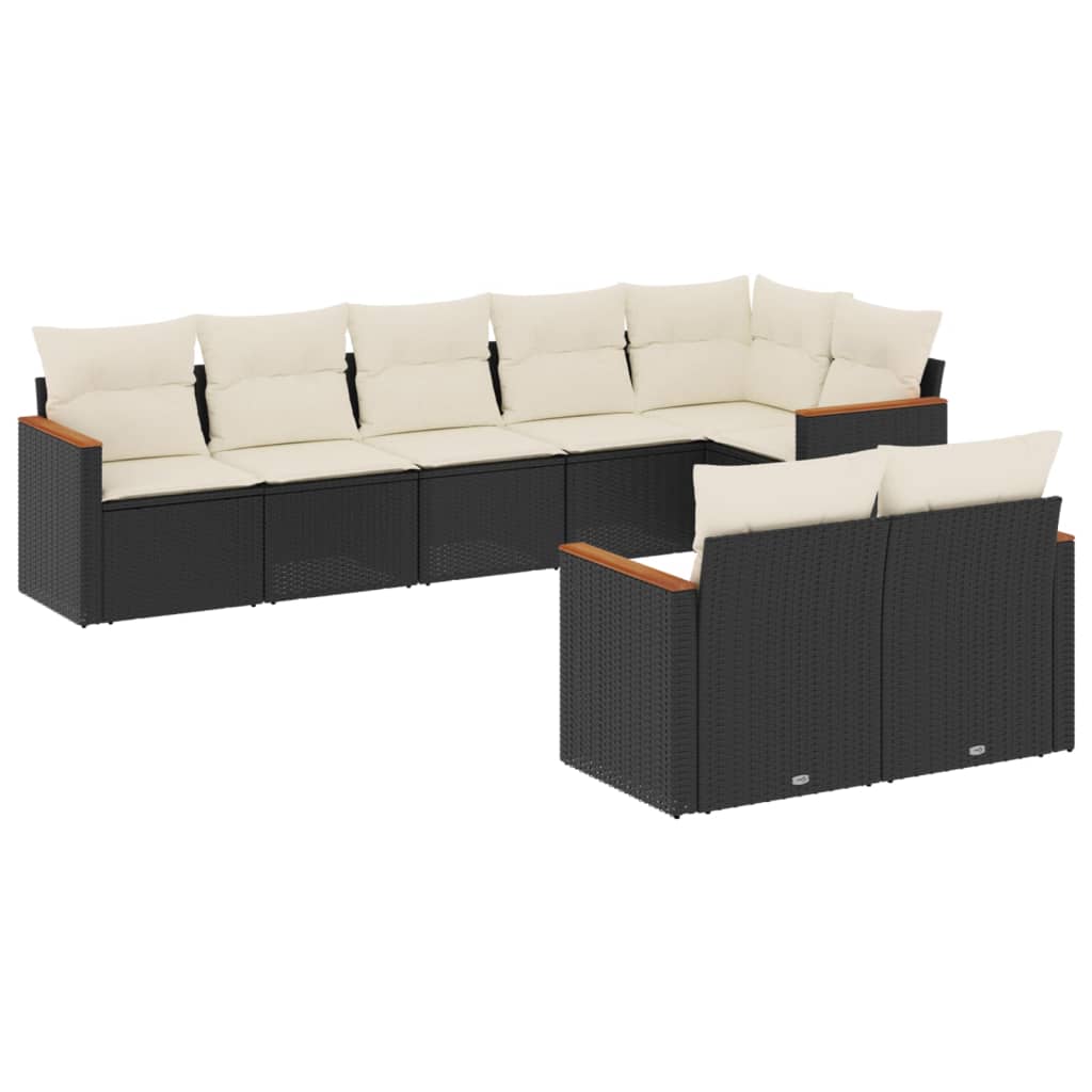 8 részes fekete polyrattan kerti ülőgarnitúra párnákkal