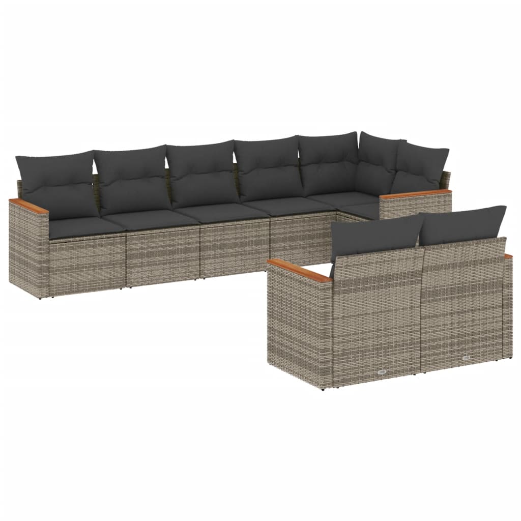 8 részes szürke polyrattan kerti ülőgarnitúra párnákkal