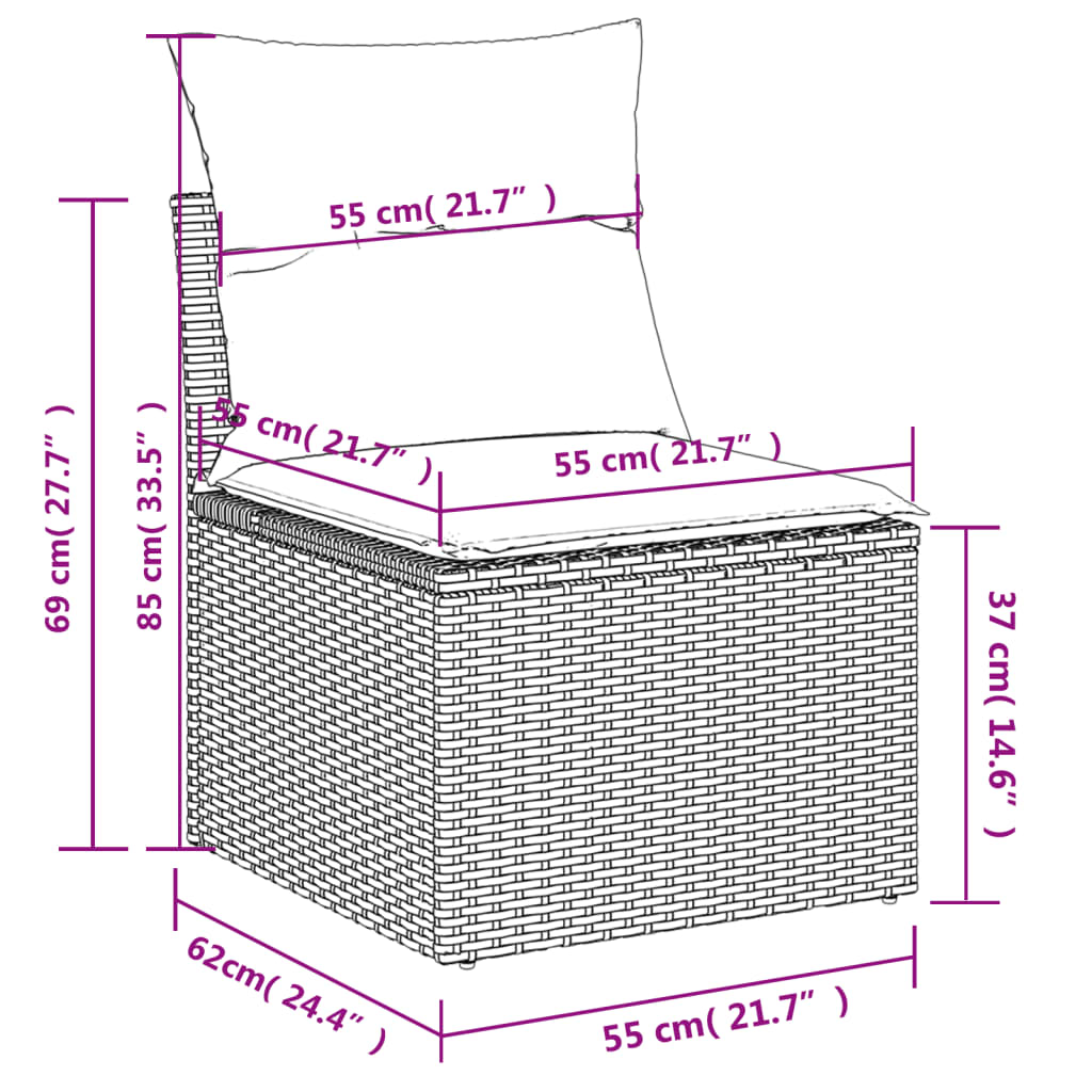 6 db fekete polyrattan kerti kanapégarnitúra párnákkal