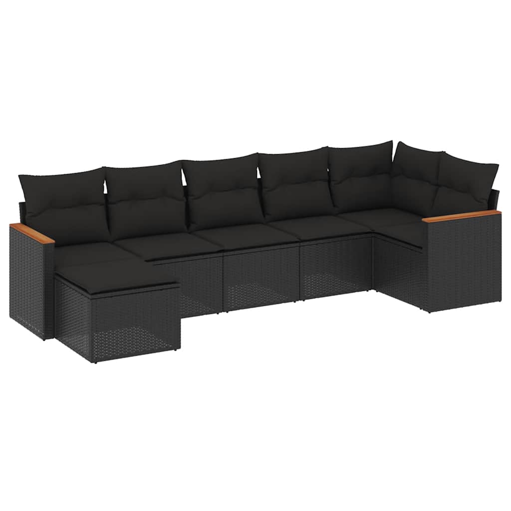 7 részes fekete polyrattan kerti ülőgarnitúra párnával