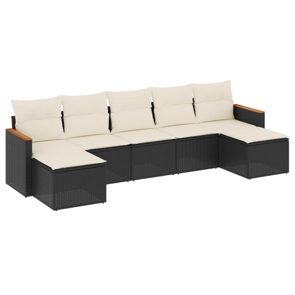 7 részes fekete polyrattan kerti ülőgarnitúra párnával
