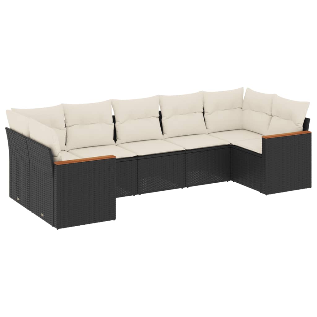 7 részes fekete polyrattan kerti ülőgarnitúra párnával