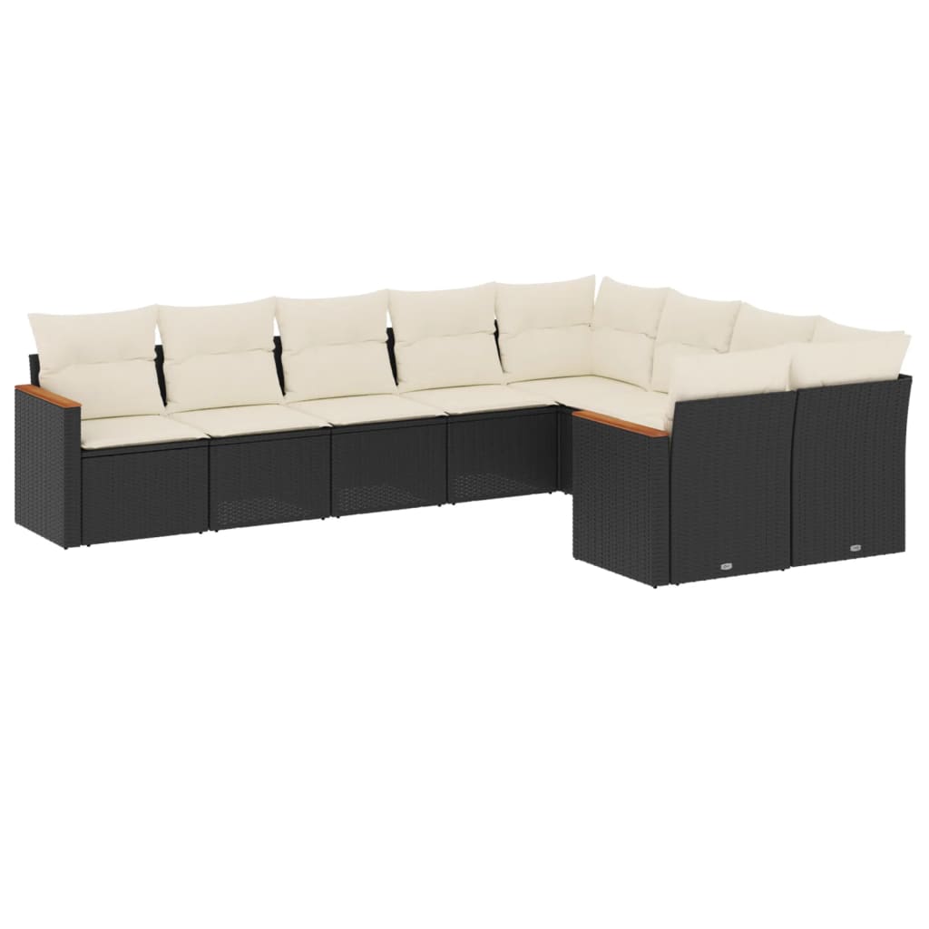9 részes fekete polyrattan kerti ülőgarnitúra párnákkal