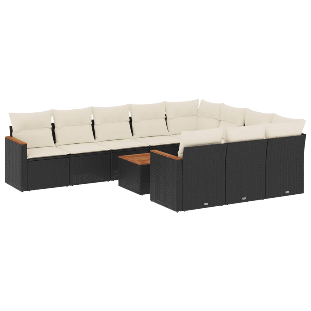 11 részes fekete polyrattan kerti ülőgarnitúra párnákkal