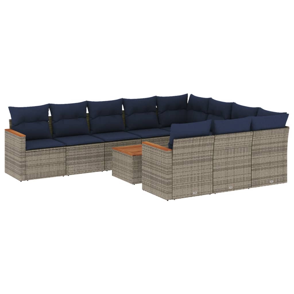 11 db szürke polyrattan kerti kanapégarnitúra párnákkal
