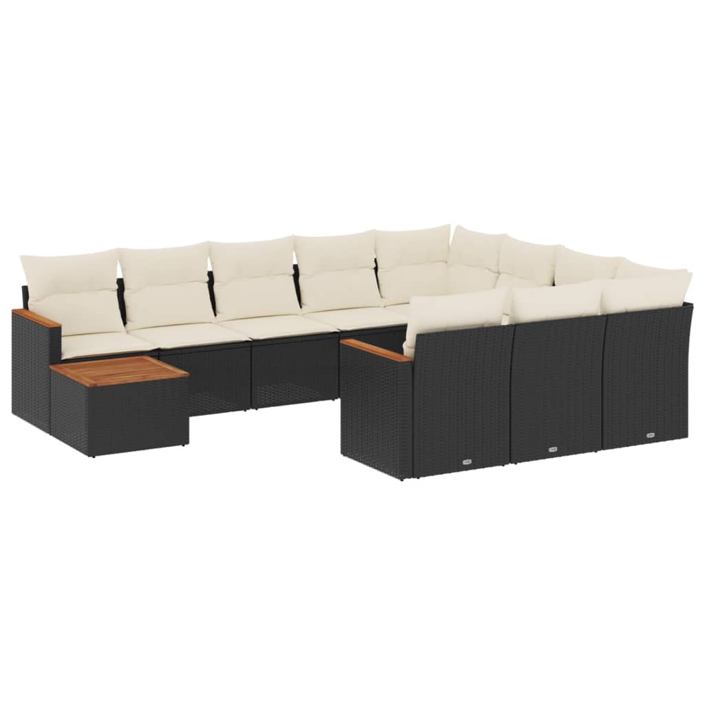 11 részes fekete polyrattan kerti ülőgarnitúra párnákkal
