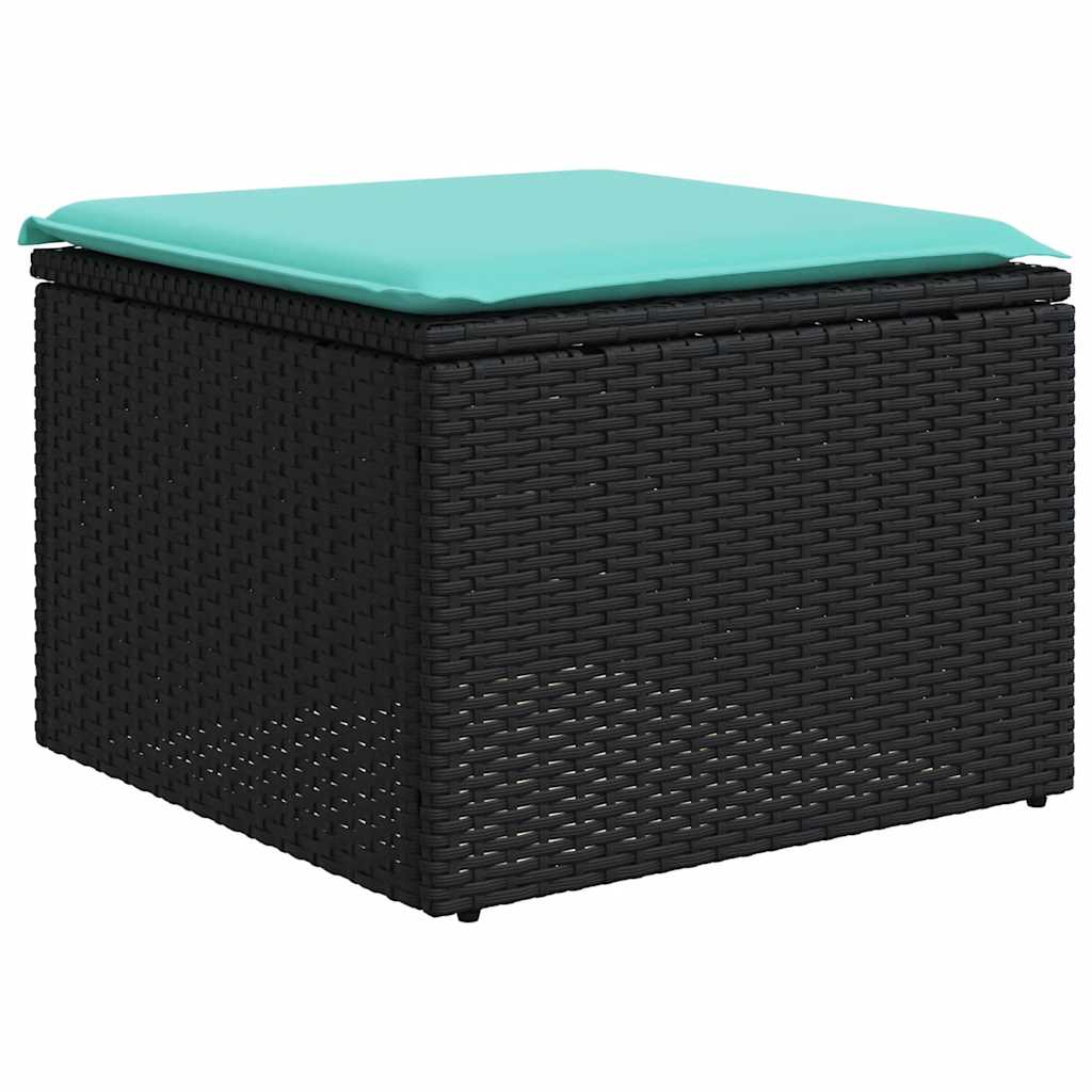 10 db fekete polyrattan kerti kanapégarnitúra párnákkal