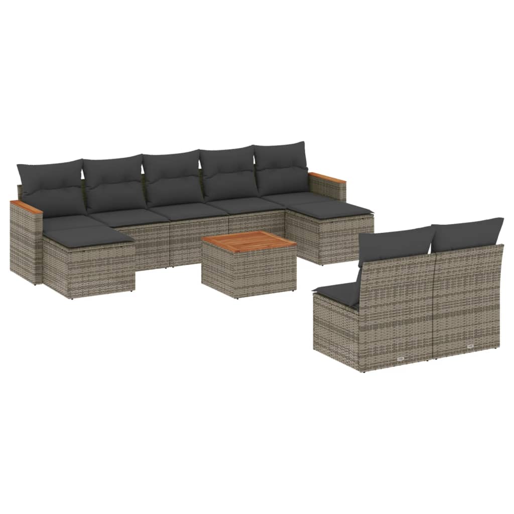10 részes szürke polyrattan kerti ülőgarnitúra párnákkal