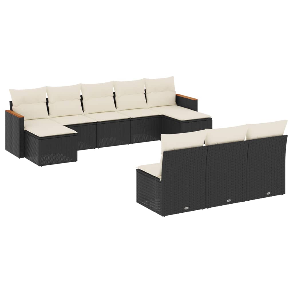 10 részes fekete polyrattan kerti ülőgarnitúra párnákkal