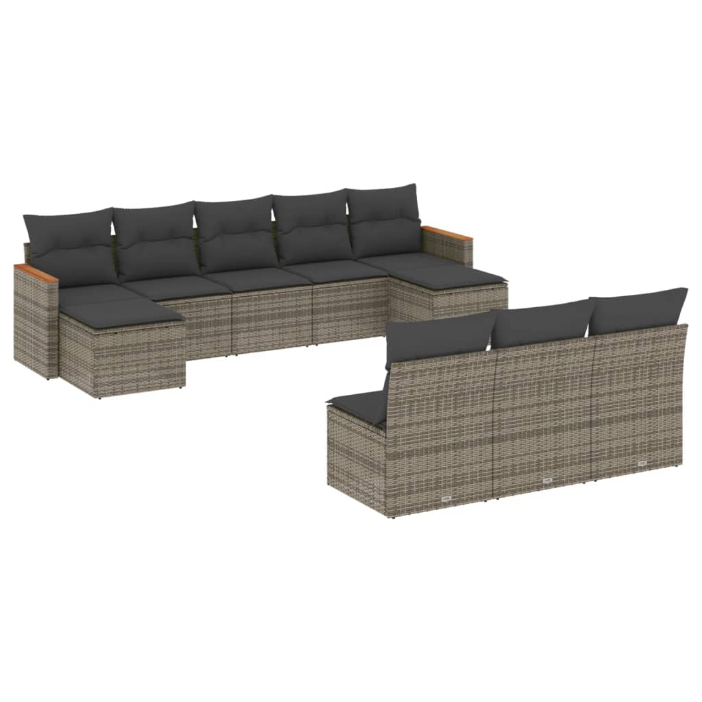 10 részes szürke polyrattan kerti ülőgarnitúra párnákkal
