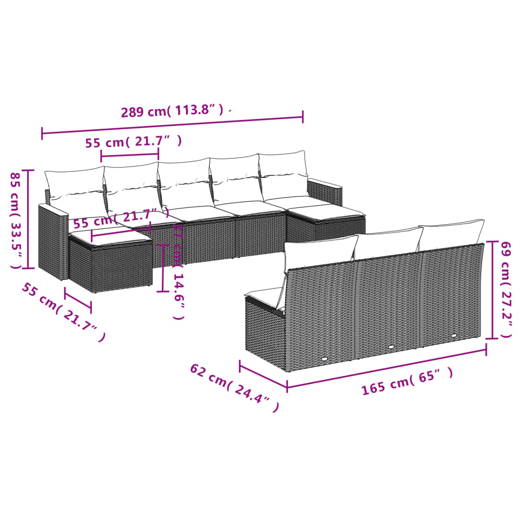 10 részes szürke polyrattan kerti ülőgarnitúra párnákkal