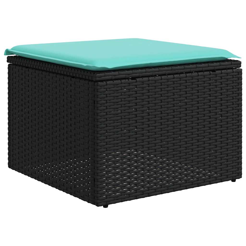11 db fekete polyrattan kerti kanapégarnitúra párnákkal