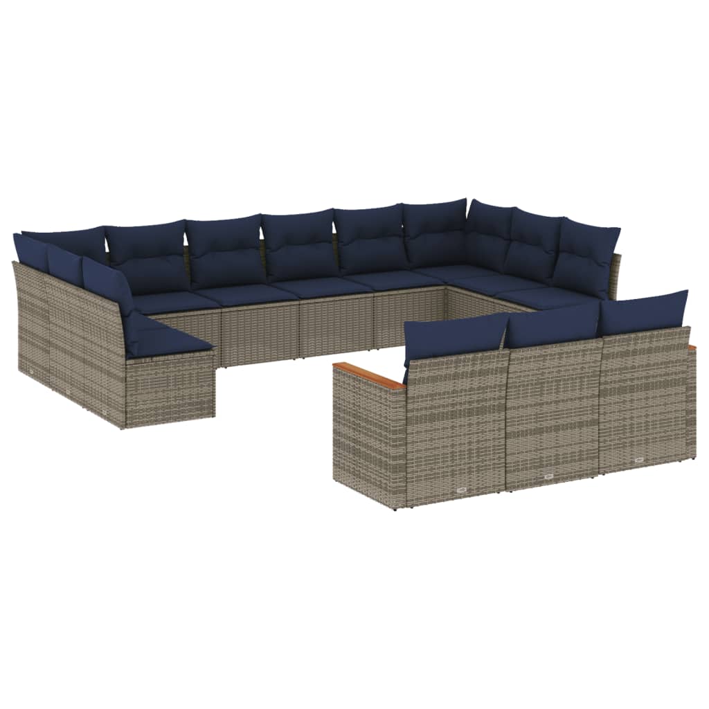 13 db szürke polyrattan kerti kanapégarnitúra párnákkal