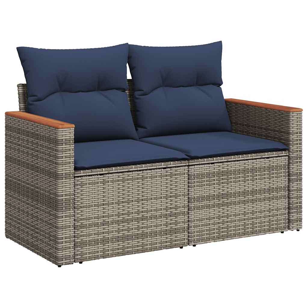 13 db szürke polyrattan kerti kanapégarnitúra párnákkal