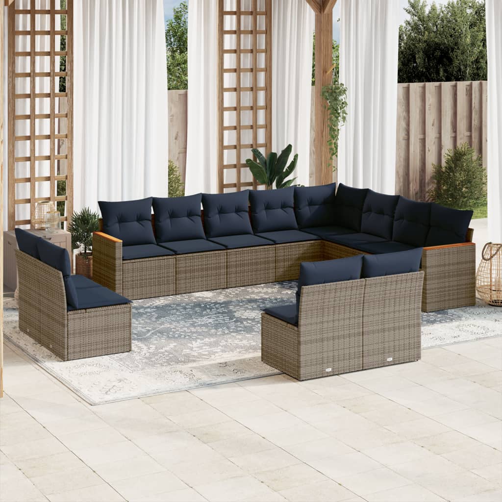 12 db szürke polyrattan kerti kanapégarnitúra párnákkal