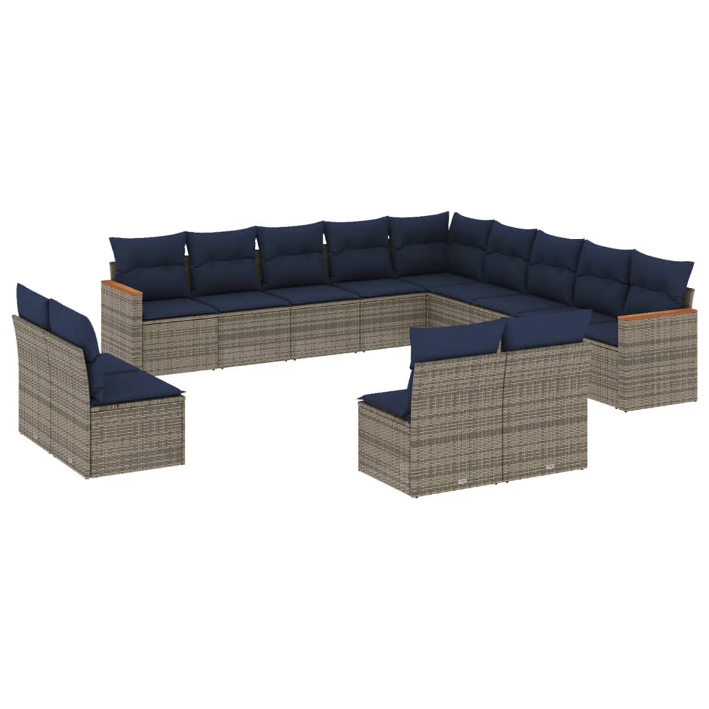 13 db szürke polyrattan kerti kanapégarnitúra párnákkal