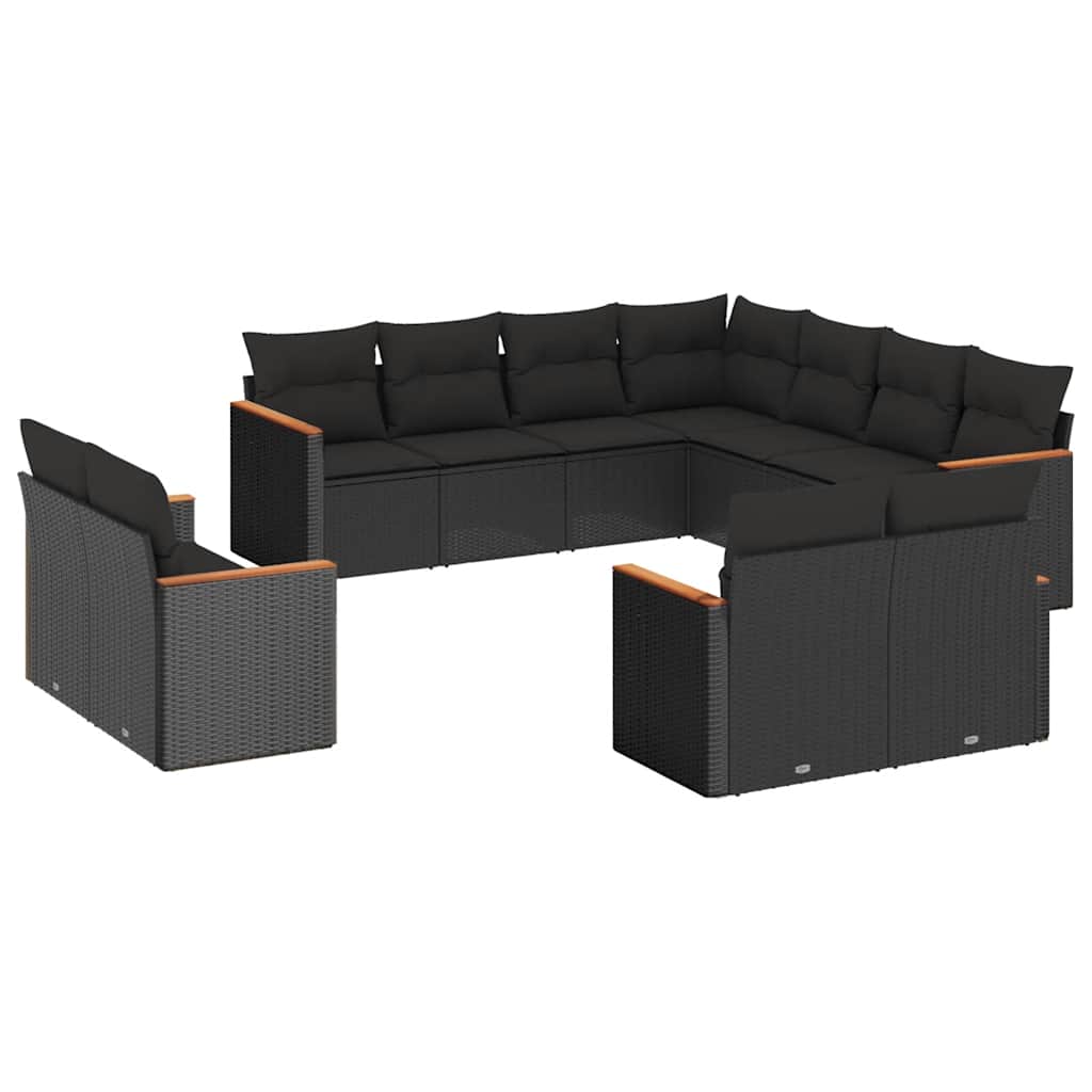 11 részes fekete polyrattan kerti ülőgarnitúra párnákkal