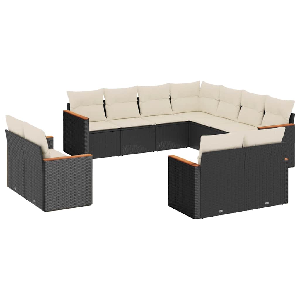 11 részes fekete polyrattan kerti ülőgarnitúra párnákkal