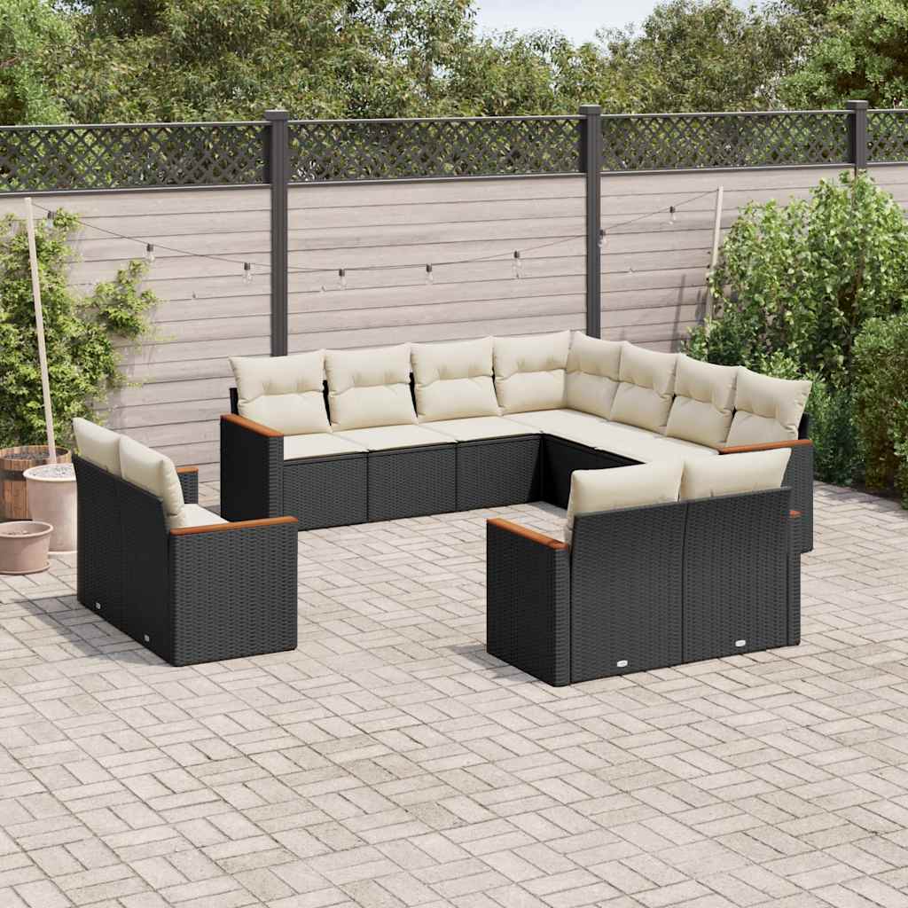11 részes fekete polyrattan kerti ülőgarnitúra párnákkal