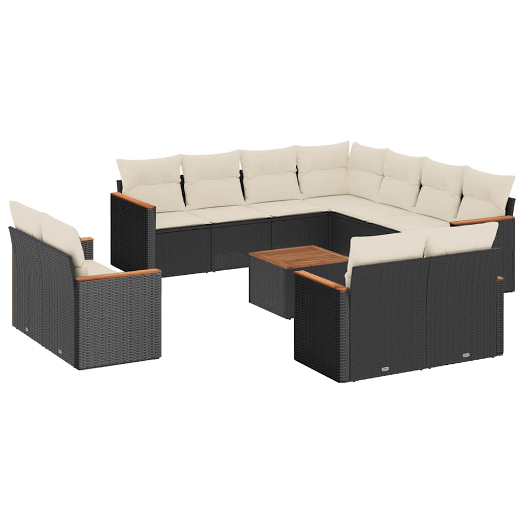 12 részes fekete polyrattan kerti ülőgarnitúra párnákkal