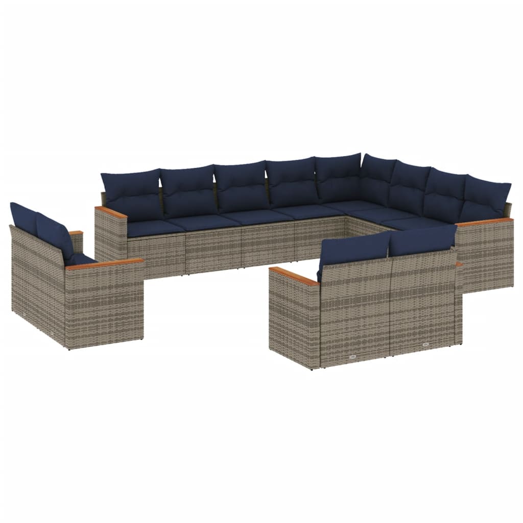 12 db szürke polyrattan kerti kanapégarnitúra párnákkal