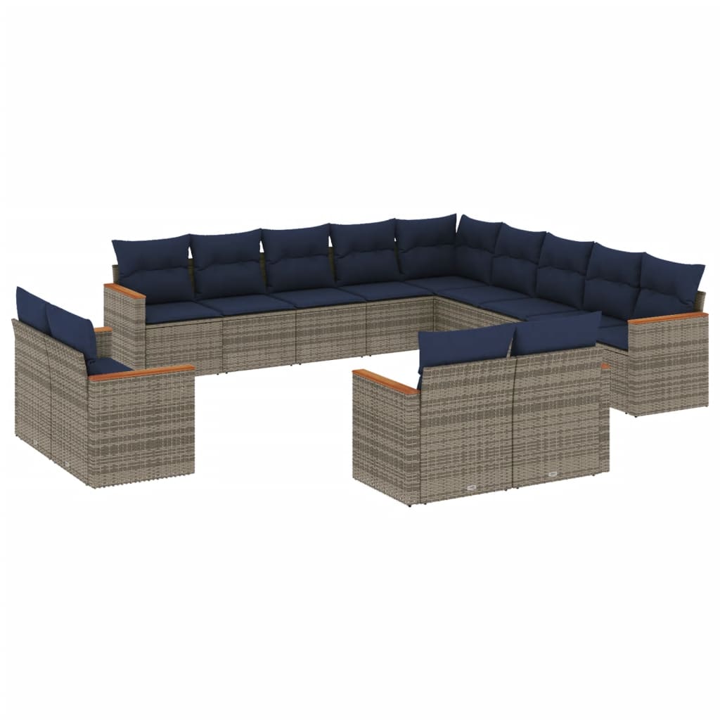 13 db szürke polyrattan kerti kanapégarnitúra párnákkal