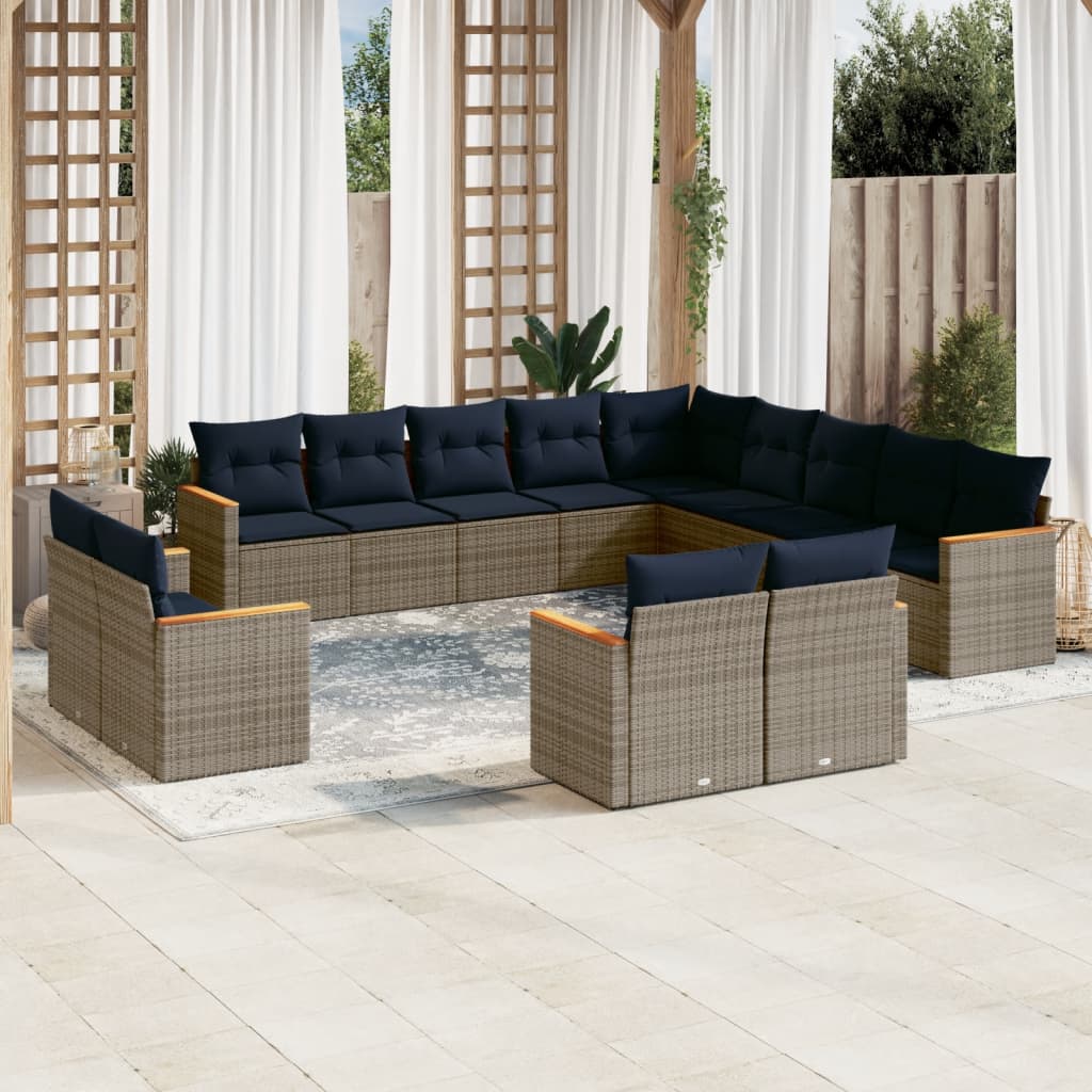 13 db szürke polyrattan kerti kanapégarnitúra párnákkal