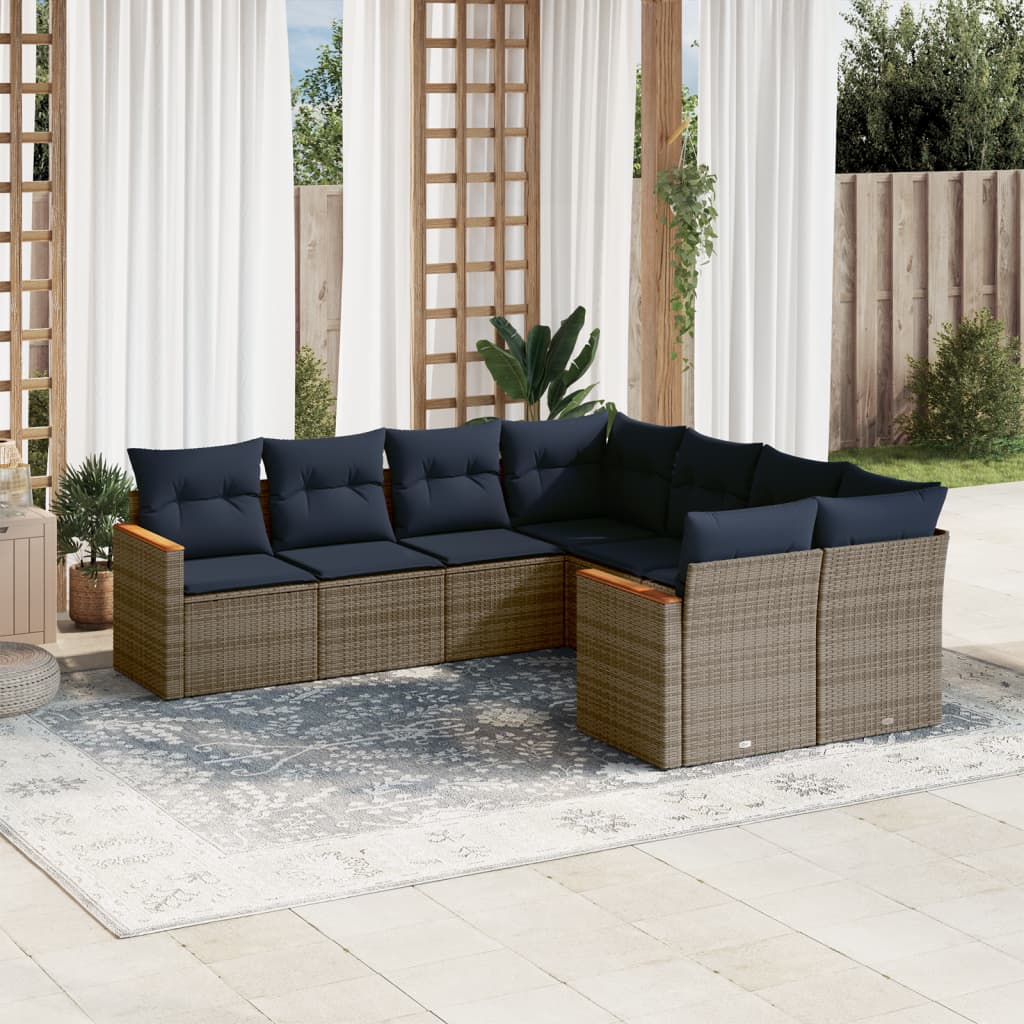 8 db szürke polyrattan kerti kanapégarnitúra párnákkal