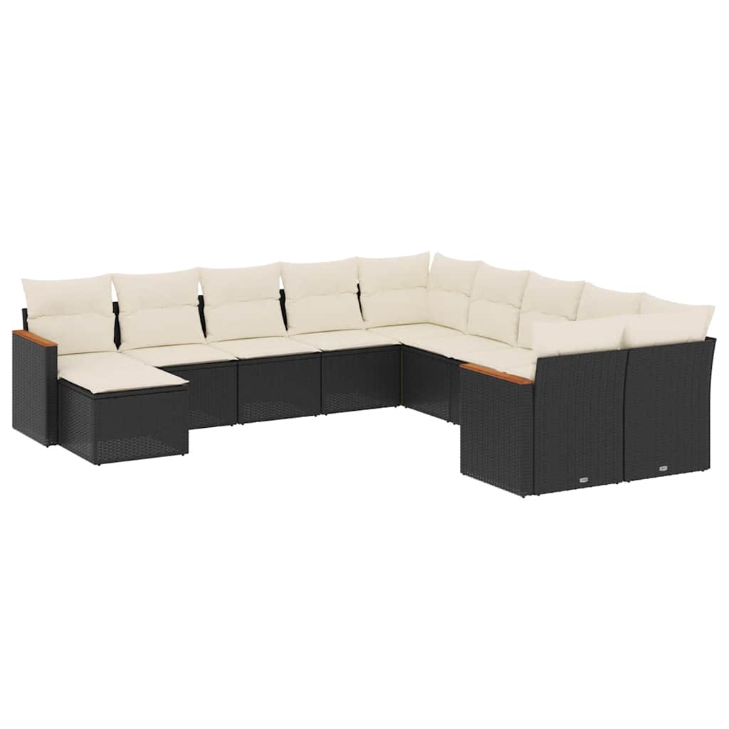 11 részes fekete polyrattan kerti ülőgarnitúra párnákkal