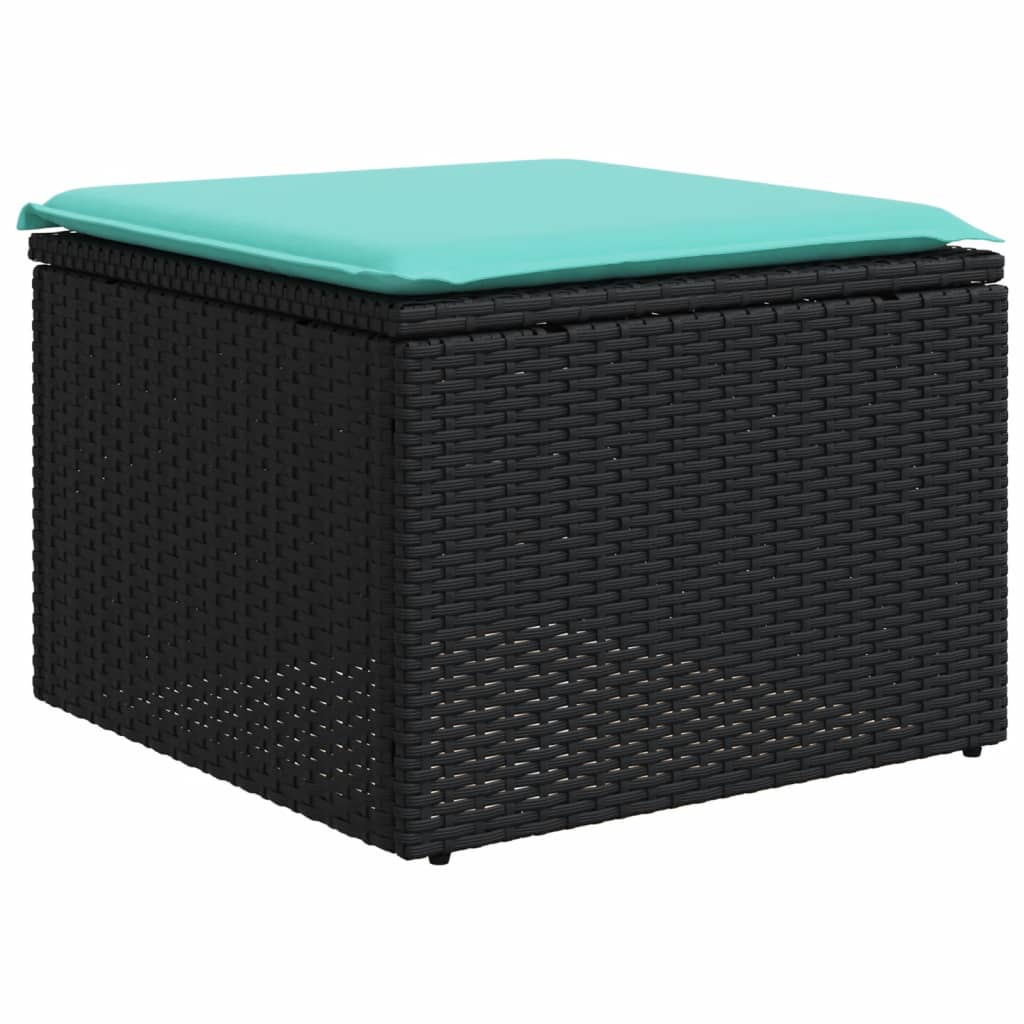 12 db fekete polyrattan kerti kanapégarnitúra párnákkal
