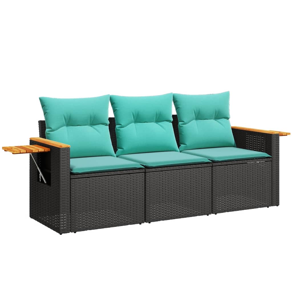 3 részes fekete polyrattan kerti ülőgarnitúra párnával