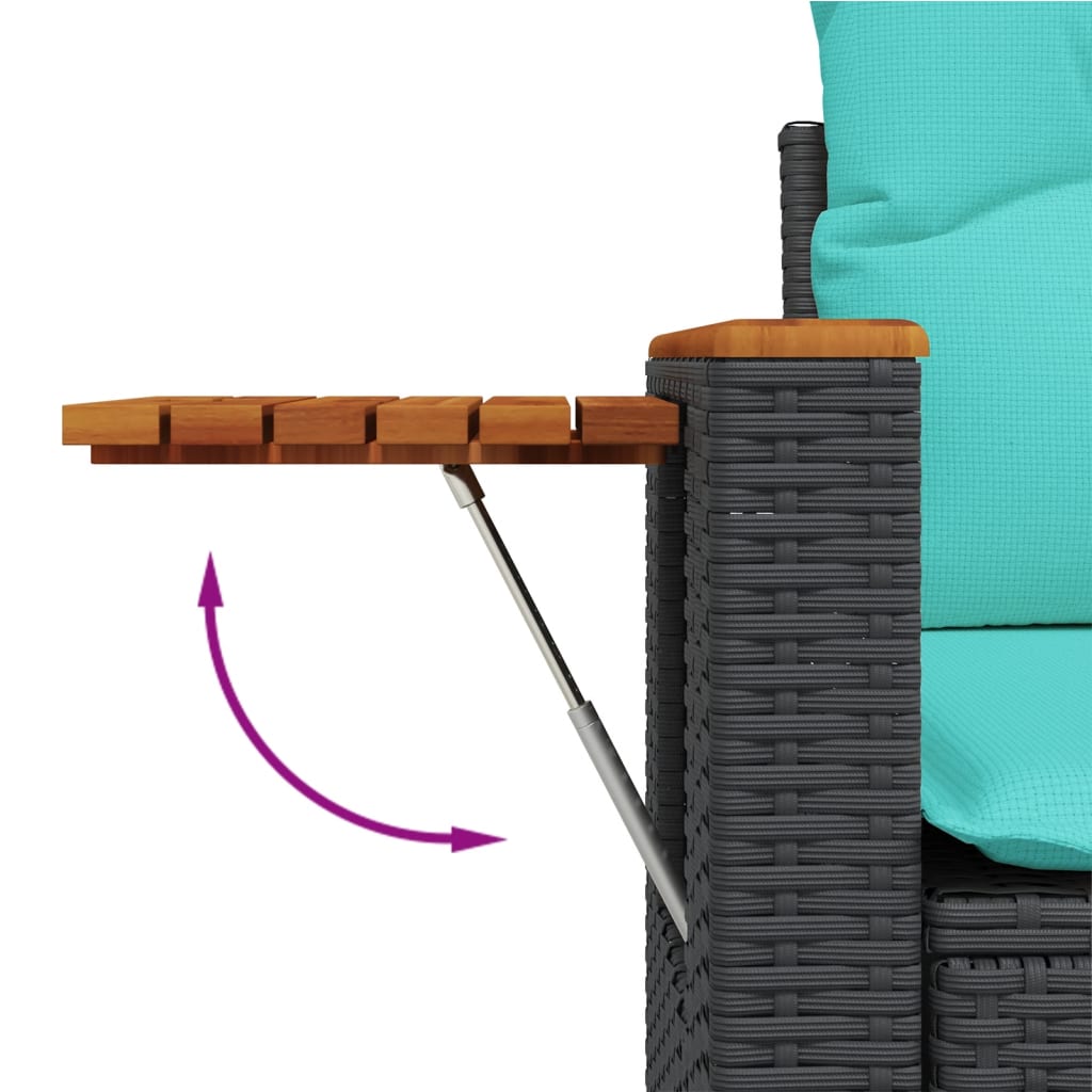 3 részes fekete polyrattan kerti ülőgarnitúra párnával
