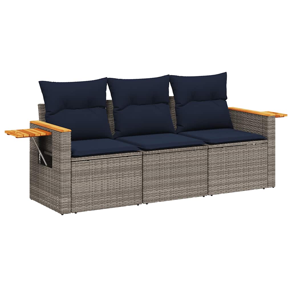 3 részes szürke polyrattan kerti ülőgarnitúra párnákkal