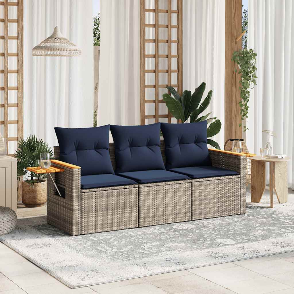 3 részes szürke polyrattan kerti ülőgarnitúra párnákkal
