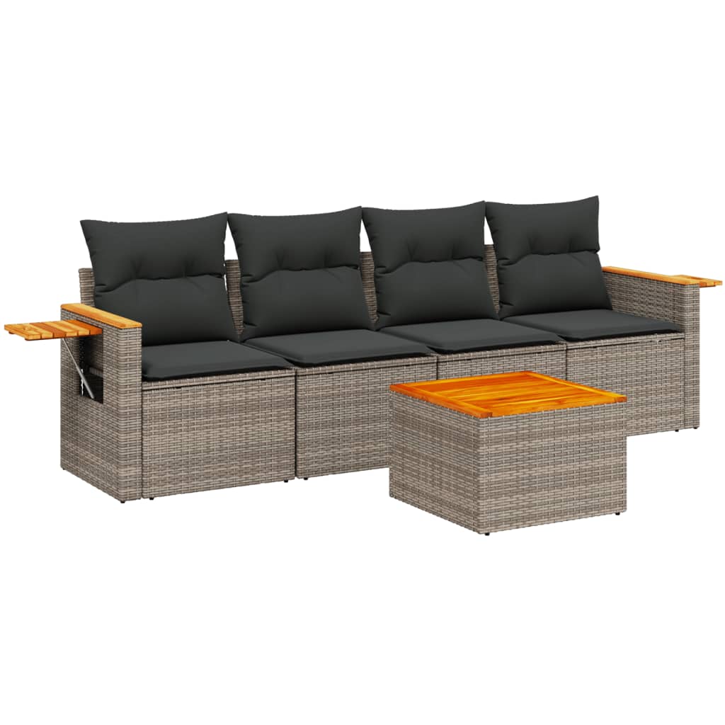 5 részes szürke polyrattan kerti ülőgarnitúra párnákkal