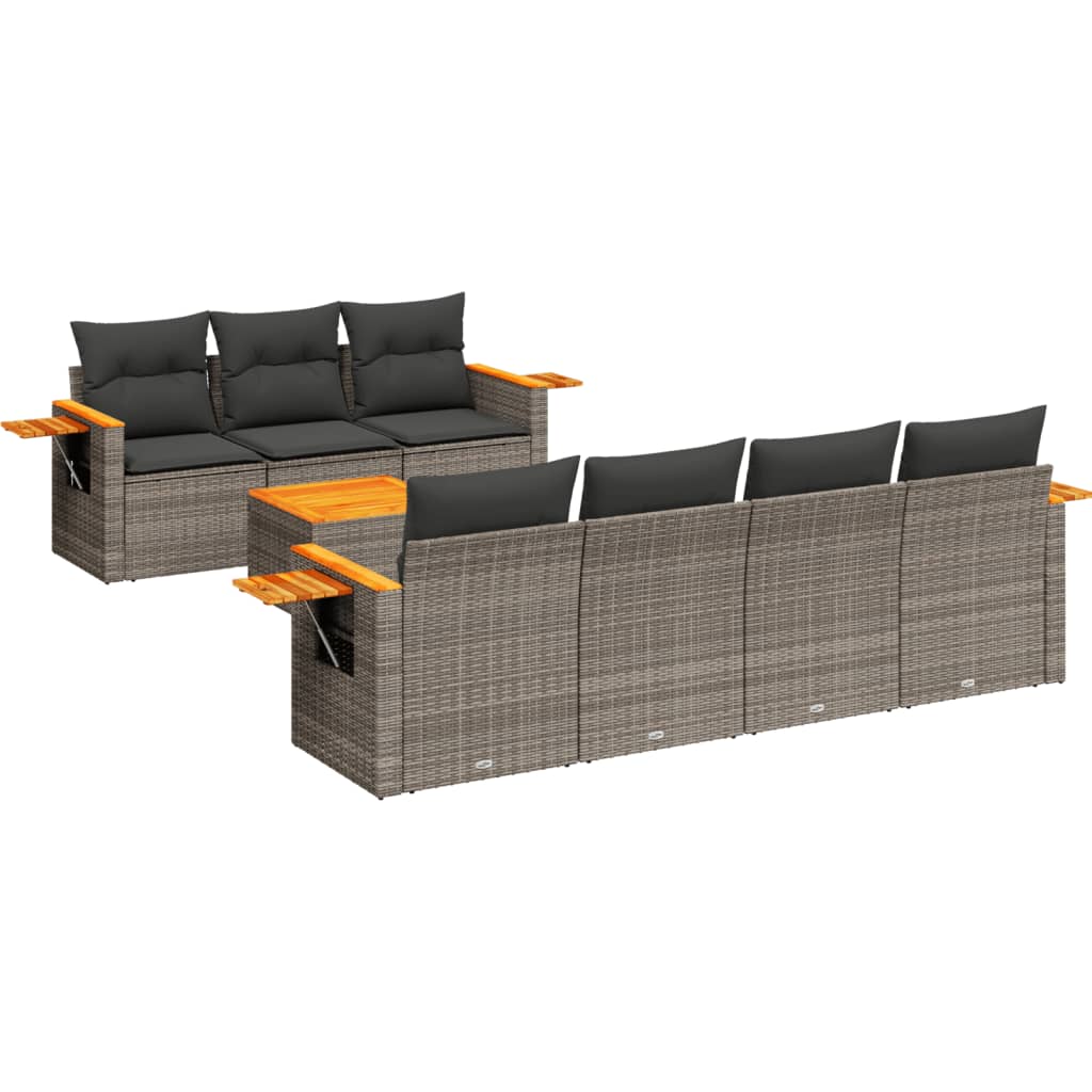 8 részes szürke polyrattan kerti ülőgarnitúra párnákkal
