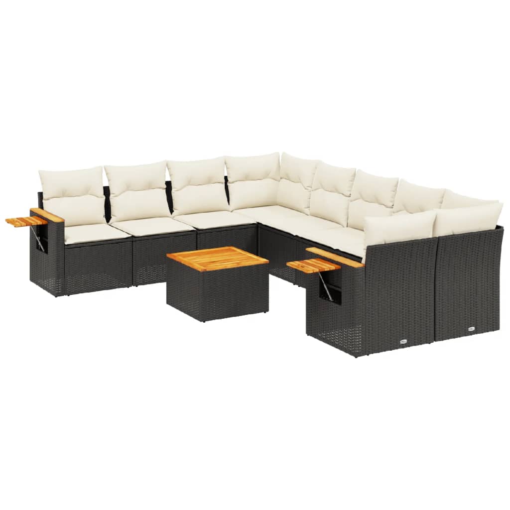 9 részes fekete polyrattan kerti ülőgarnitúra párnákkal