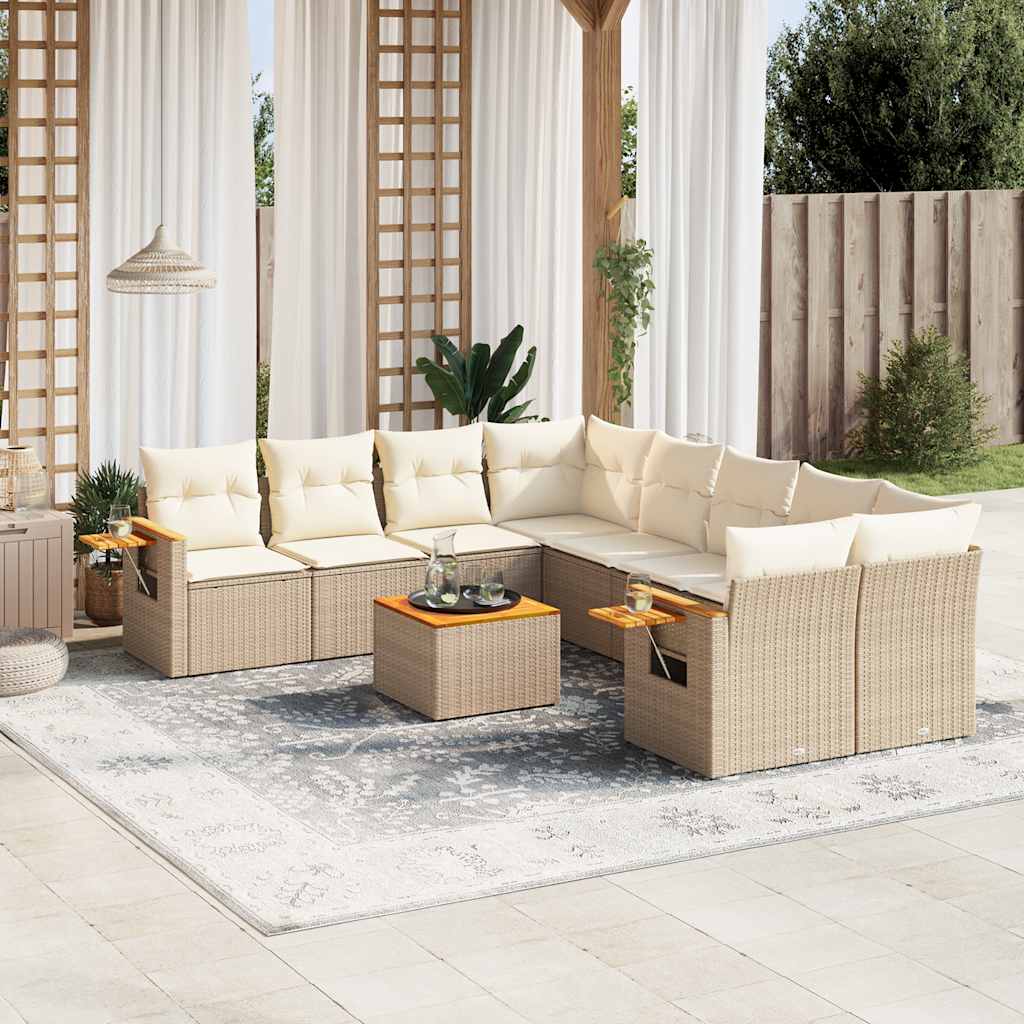 9 részes bézs polyrattan kerti ülőgarnitúra párnákkal