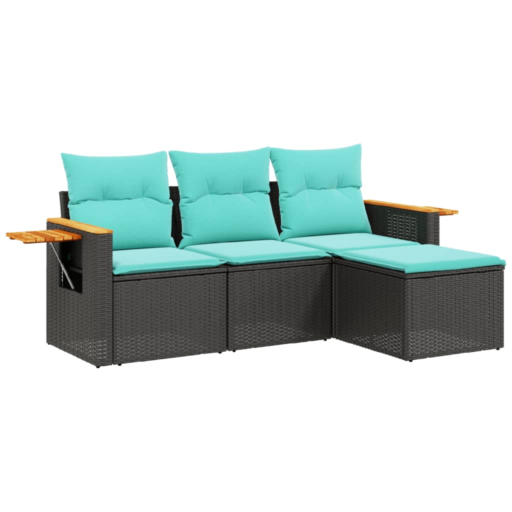 4 részes fekete polyrattan kerti ülőgarnitúra párnával