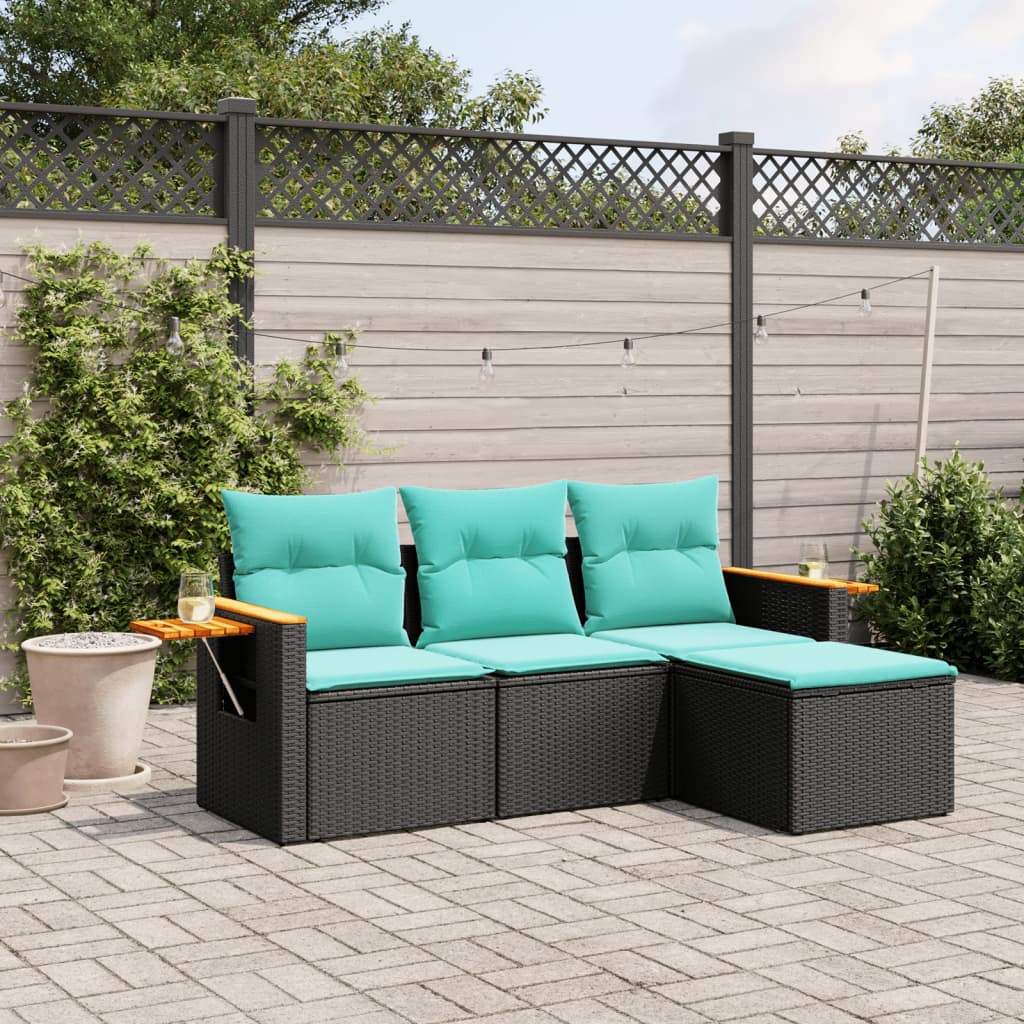 4 részes fekete polyrattan kerti ülőgarnitúra párnával
