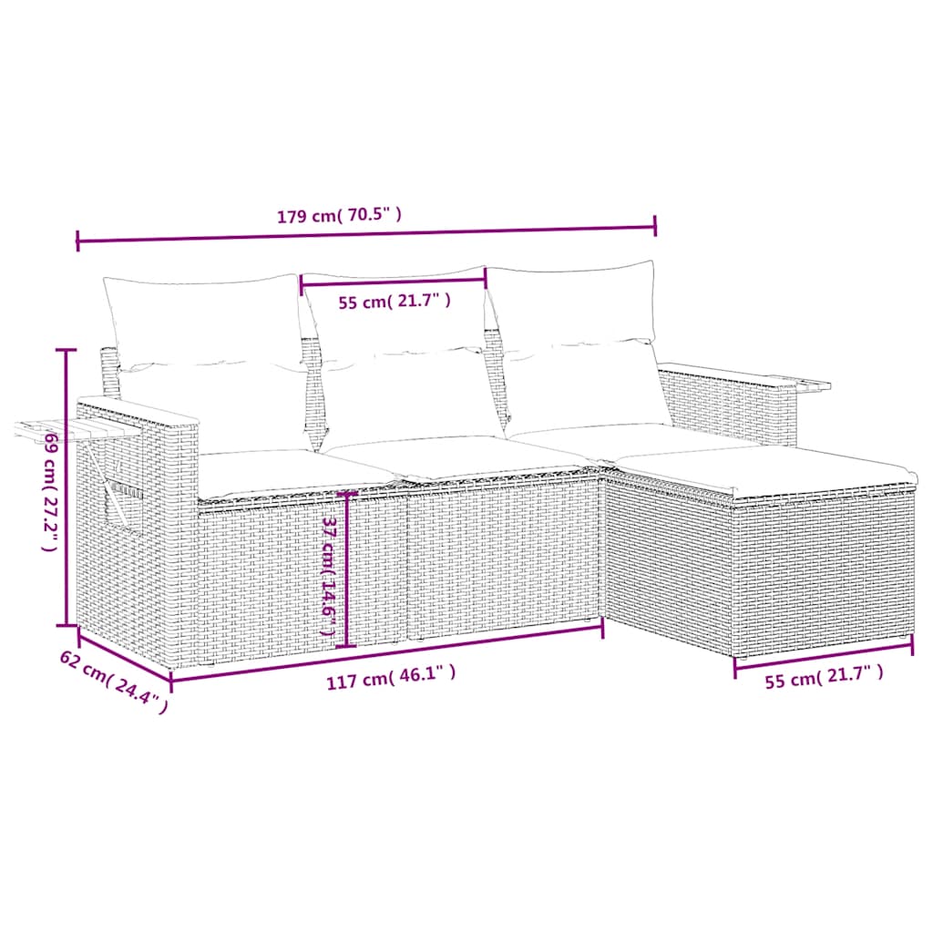 4 részes szürke polyrattan kerti ülőgarnitúra párnával
