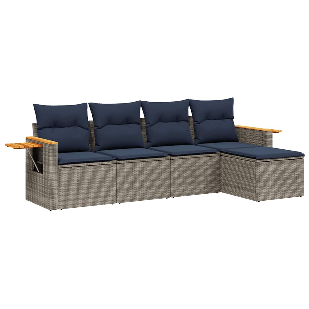 5 részes szürke polyrattan kerti ülőgarnitúra párnával