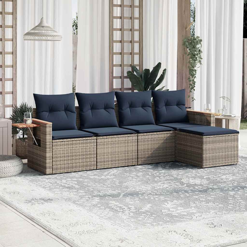 5 részes szürke polyrattan kerti ülőgarnitúra párnával