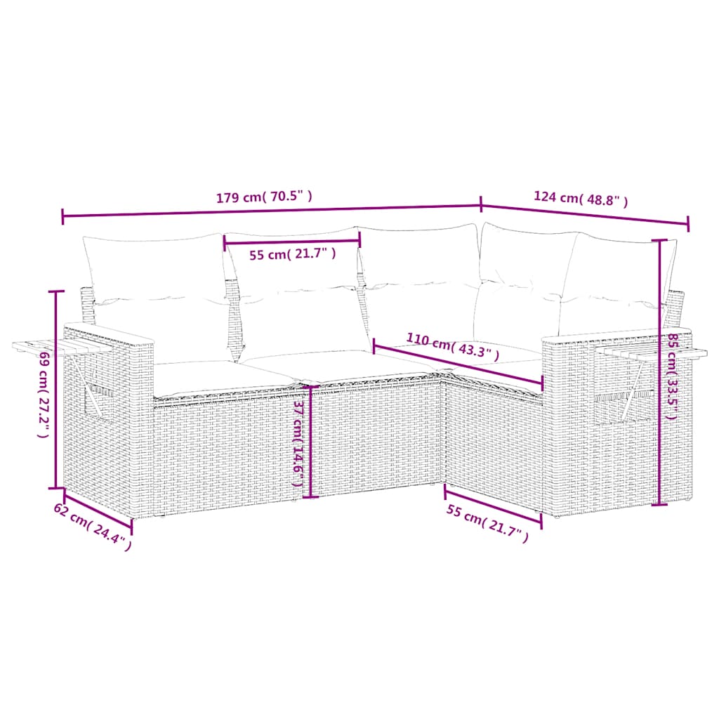 4 részes szürke polyrattan kerti ülőgarnitúra párnával