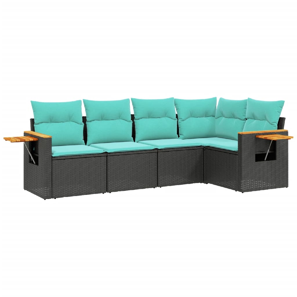 5 részes fekete polyrattan kerti ülőgarnitúra párnával