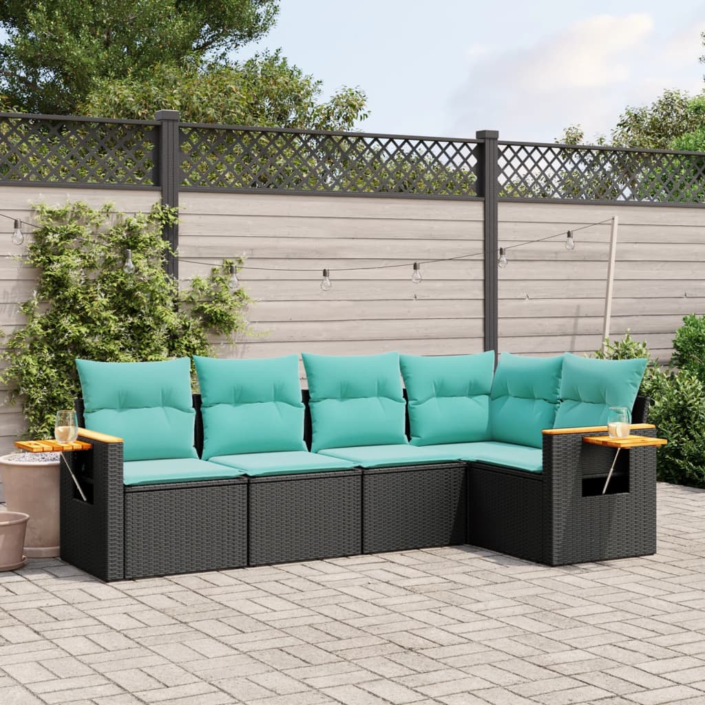 5 részes fekete polyrattan kerti ülőgarnitúra párnával