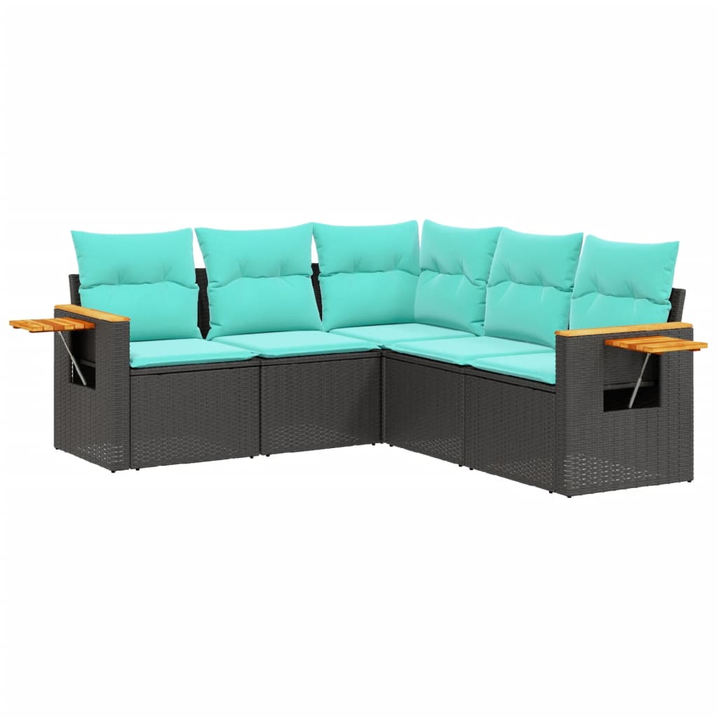 5 részes fekete polyrattan kerti ülőgarnitúra párnával