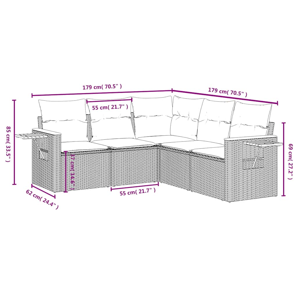 5 részes szürke polyrattan kerti ülőgarnitúra párnával